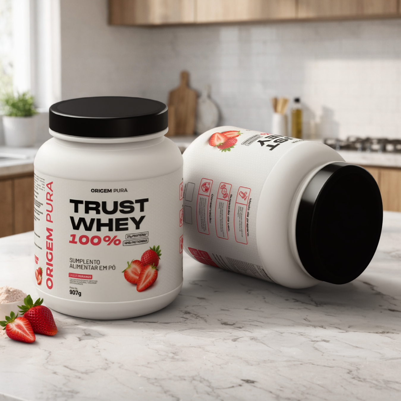 TRUST WHEY 100% - SABOR MORANGO 907g - Imagem 2